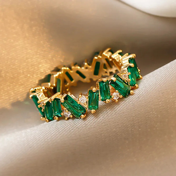 Luxury Huitan Chic Green Gold Ring
