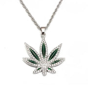 Rhinestone Weed Pendant Necklace