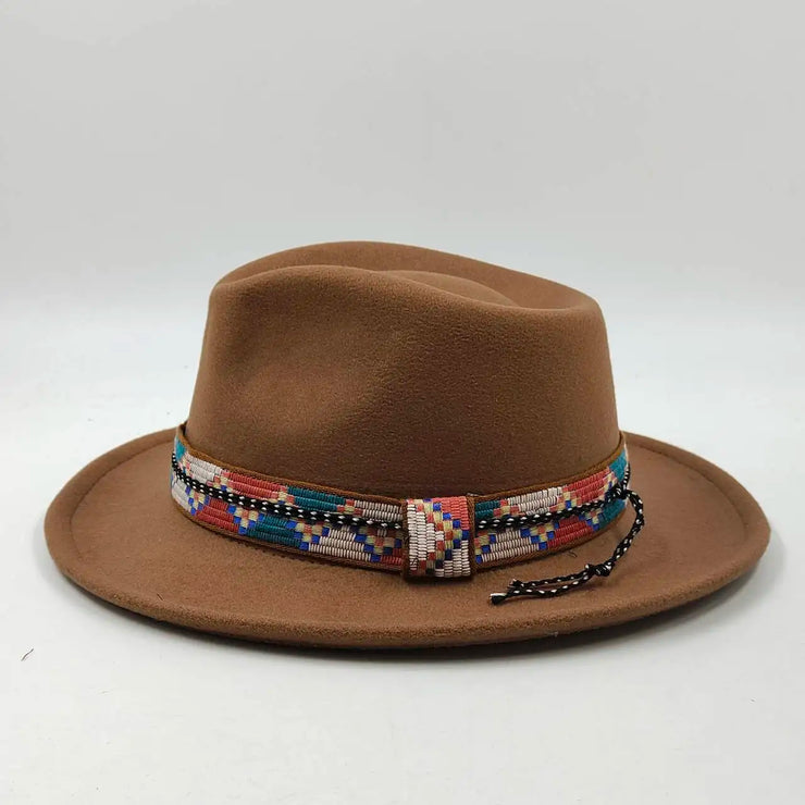 Retro Feather Fedoras Felt Wide Brim Jazz Cap