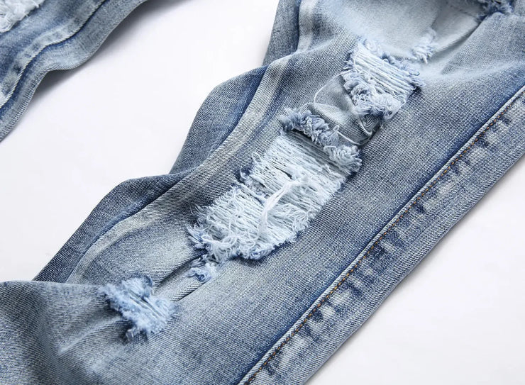 Blue Eyed Snake Embroidery Street Style Jeans