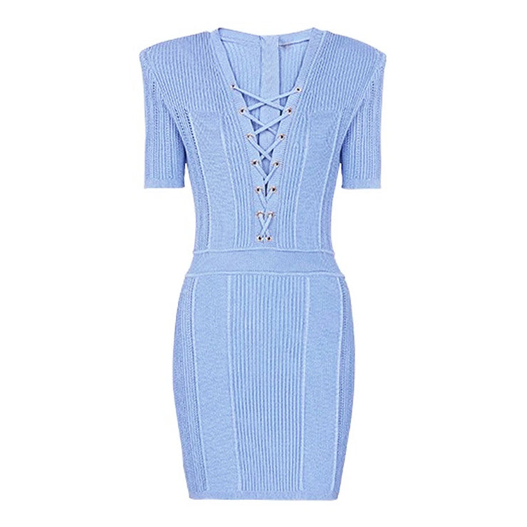 Designer Sexy V-neck Short Sleeved Slim Dress