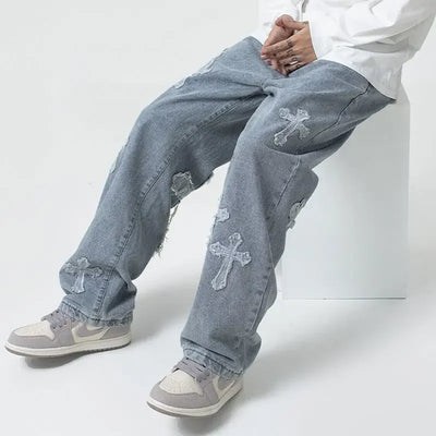 Trendy High-street Cross-stitch Jeans