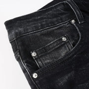 Men's High Street Black Jeans Embroidered Letters Skinny Stretch Jeans