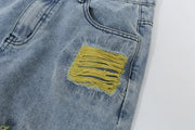 Oil Painting Embroidered Tassel Denim