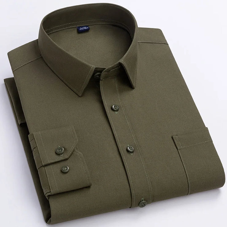 Men's new solid long sleeve casual formal shirt