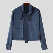 INCERUN Men Solid  Stand Collar Long Sleeve