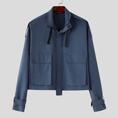INCERUN Men Solid  Stand Collar Long Sleeve