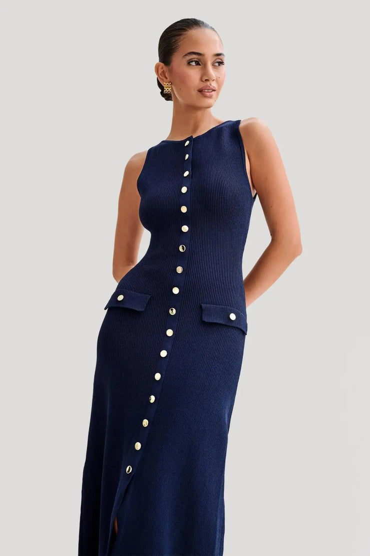 Women's Elegant Knitted Single Breasted Long Dress