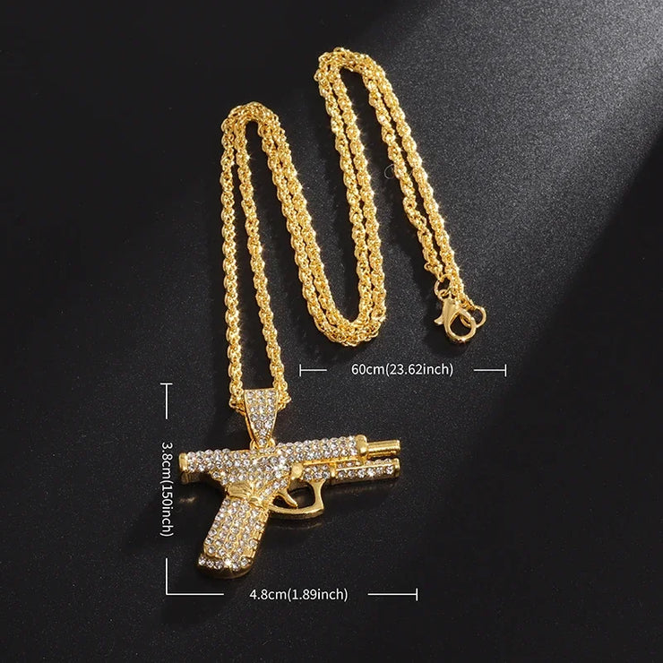 Bling Iced Out Pistol Pendant Submachine Gun Necklace