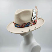 Retro Feather Fedoras Felt Wide Brim Jazz Cap