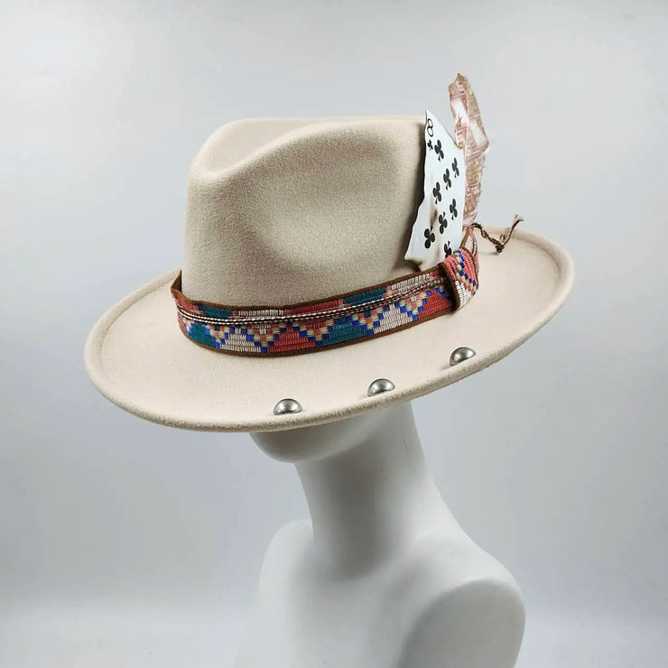 Retro Feather Fedoras Felt Wide Brim Jazz Cap