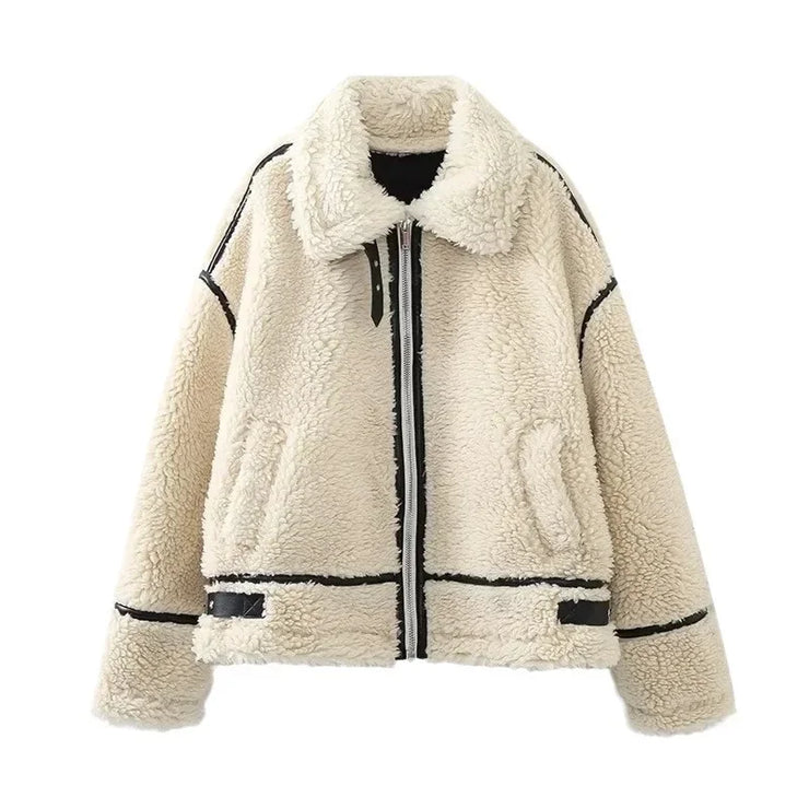 Trendy Velvet Warm Motorcycle Jacket for women