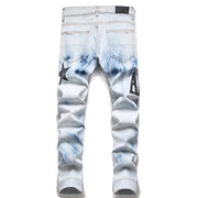 Men's Embroidered Five-Pointed Star Fashion Elastic Slim Fit Trouser