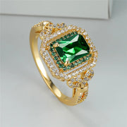 Luxury Crystal Green Zircon Square Stone Ring