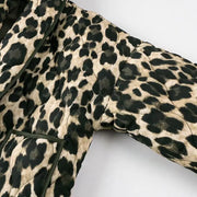 RETRO GREEN BLACK LEOPARD PRINT LAPEL QUILTED COAT