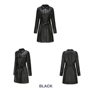 Women's Red Long Waist Lace-up Leather Jacket