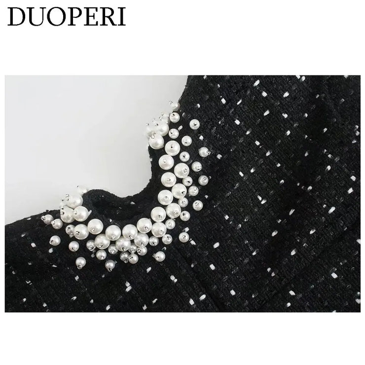 Women's Textured Sleeveless Faux Pearls Short Dress