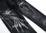 Black Wolf Pattern Printed Punk Straight denim