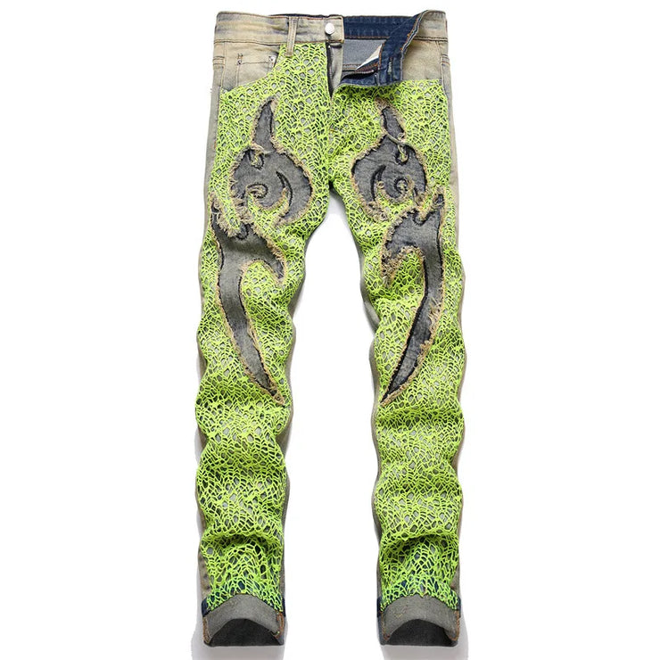 Street Green Spiderweb Embroidered Jeans