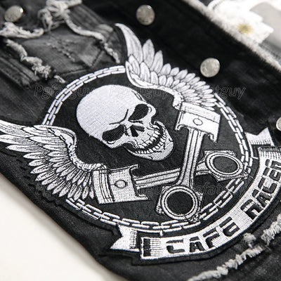 streetwear Black Skull Embroidered two Piece Men's Sets
