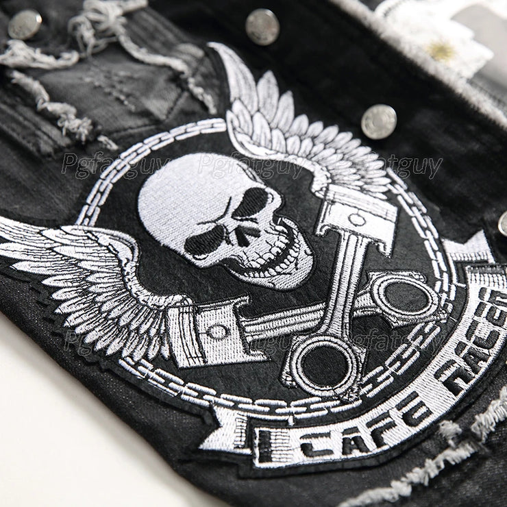 streetwear Black Skull Embroidered two Piece Men's Sets
