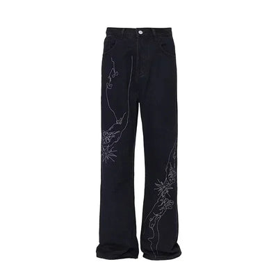 New Goth Vintage streetwear Embroidered Baggy Jeans