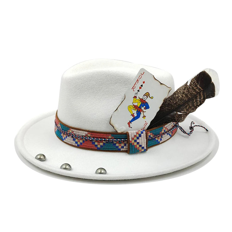 Retro Feather Fedoras Felt Wide Brim Jazz Cap