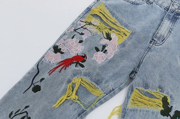 Oil Painting Embroidered Tassel Denim