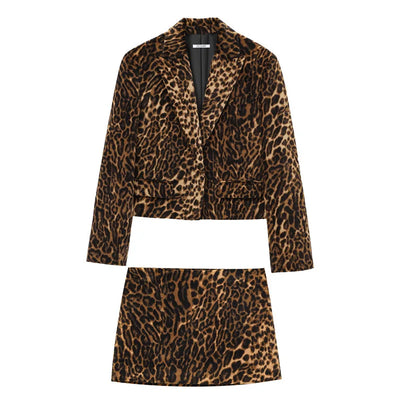LUXARY LEOPARD  PRINTED TWO PIECE SKIRT SET FOR WOMEN