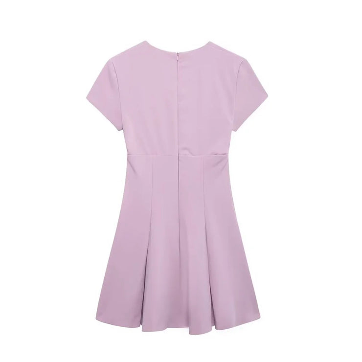 women's V-neck short-sleeved waist-cinching skirt