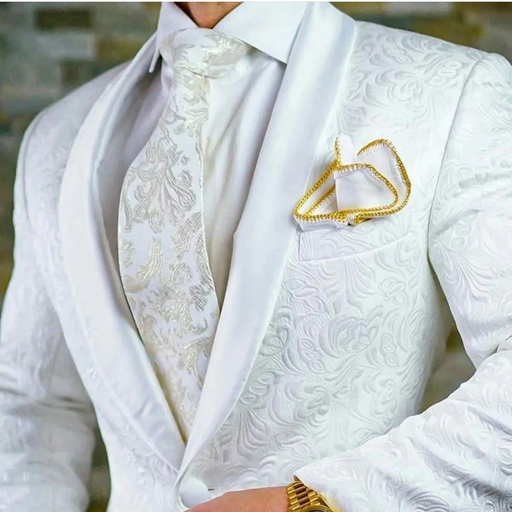 Luxury White Jacquard one button slim fit suit