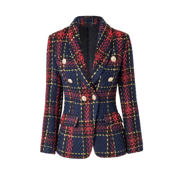 Scotticize Vintage Thick Woolen Red Plaid Pattern Slim Fit Blazer