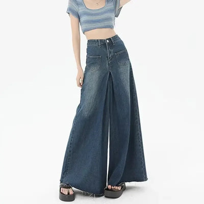 New High-waisted Slimming Loose-fit  Dragged  Trendy jeans