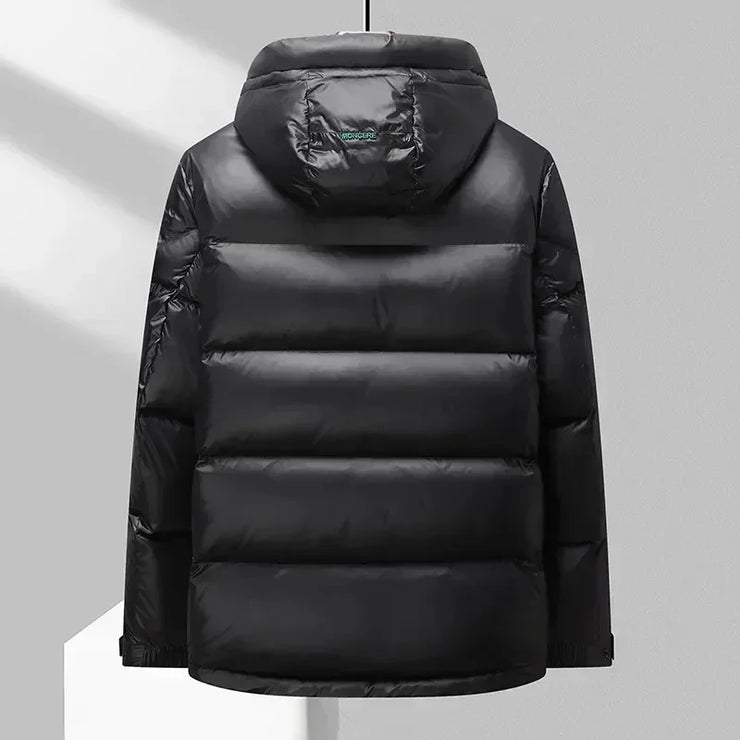 Men's Hooded Down Red Shiny Cold-Resistant Jacket