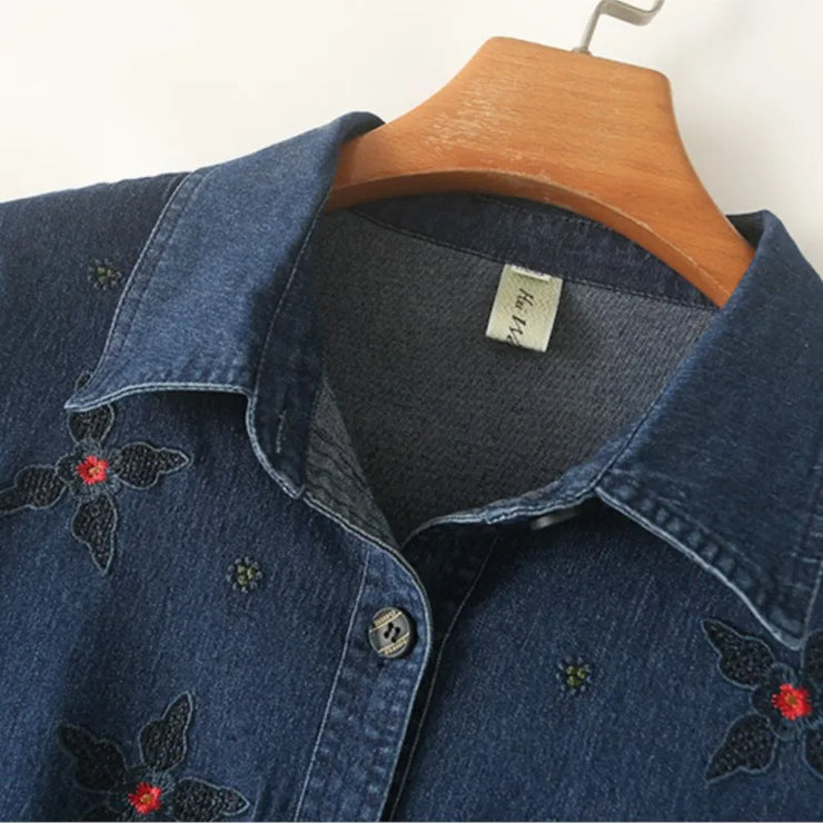 WOMEN'S LOOSE DENIM EMBROIDERED LONG SLEEV