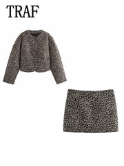 ANIMAL PRINT O NECK SINGLE BREASTED SHORT WOMEN SUIT