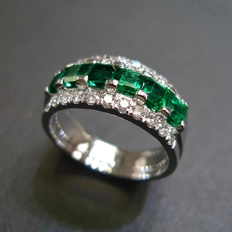 Luxury Dark Green Square Cubic Zirconia Ring