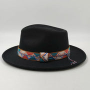 Retro Feather Fedoras Felt Wide Brim Jazz Cap