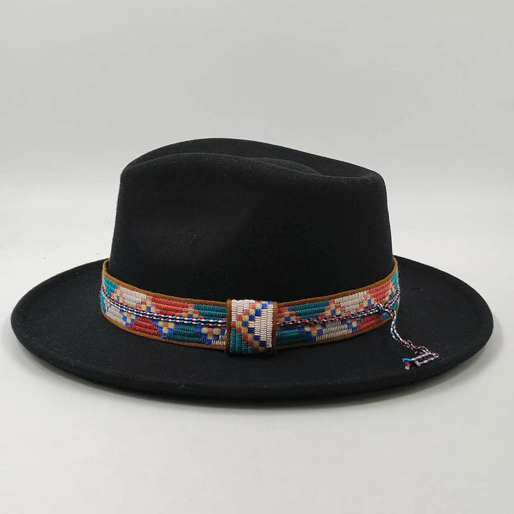 Retro Feather Fedoras Felt Wide Brim Jazz Cap