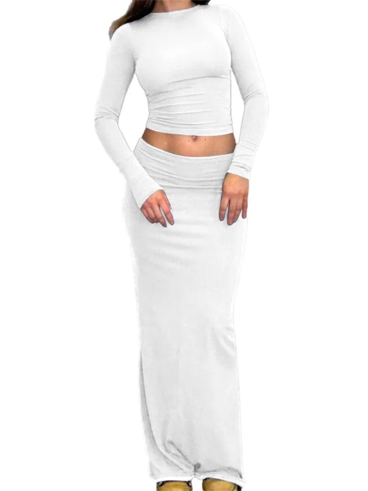 O-NECK LONG SLEEV SPRING TWO PIECE  SET OF SKIRT