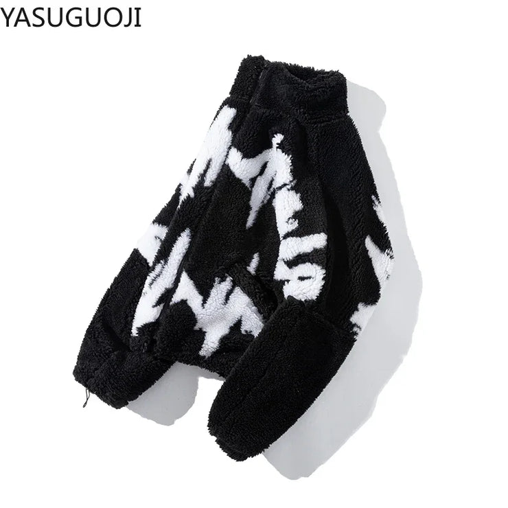 FAUX FUR LETTER PRINTRD STREETWEAR FLEECE  JIPPER COAT