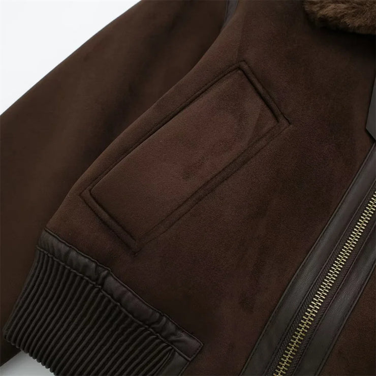 Luxury Standing Neck Contrast Strap Decoration Loose Double sided Jacket
