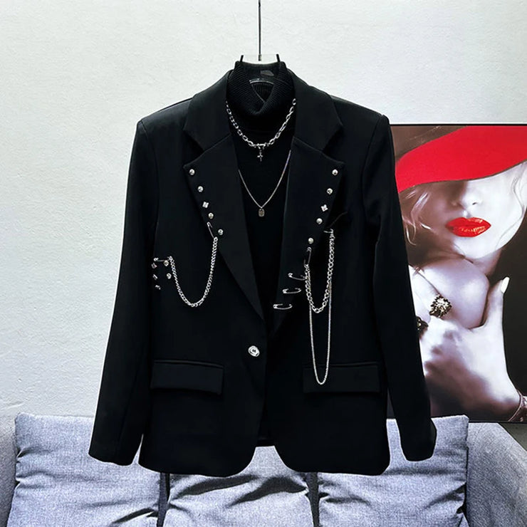 AUTUMN STREETWEAR HARAJAKU BOMBER JACKET CHAIN BLACK SUIT / UNISEX