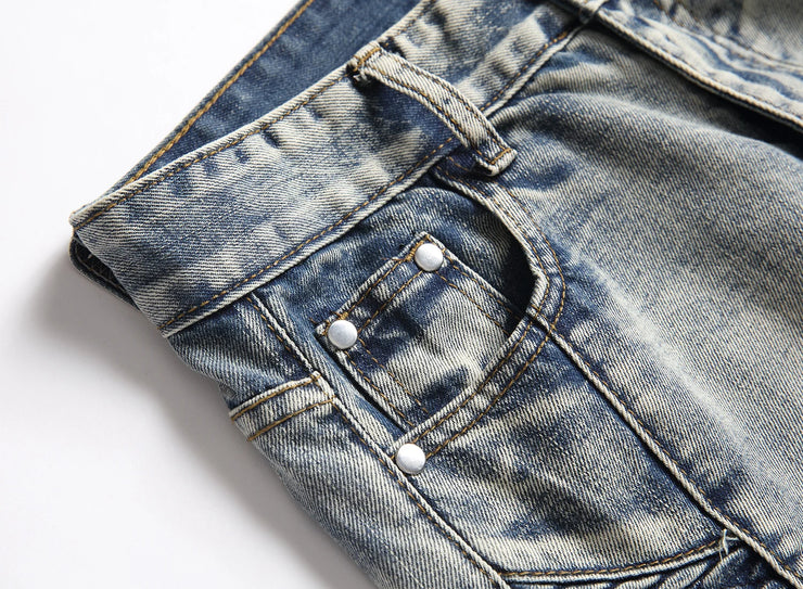 New Men's Nostalgic Retro Ripped Embroidered Jeans