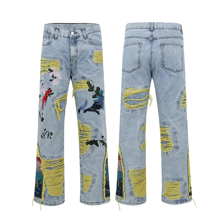Oil Painting Embroidered Tassel Denim