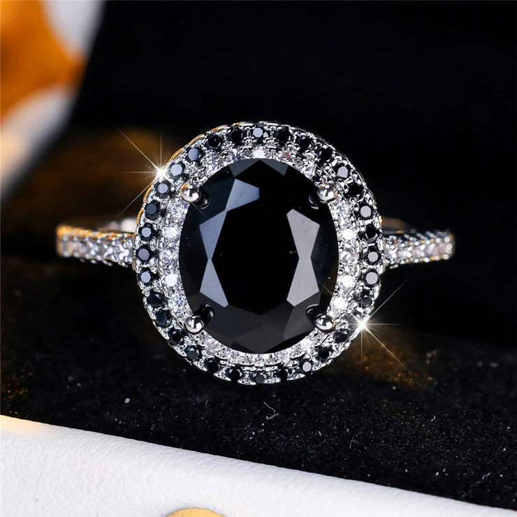 LUXARY BLACK ZIRCON STONE OVAL RING