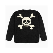 SKULL PRINTED BLACK KNITTED WOMENS SWEATER
