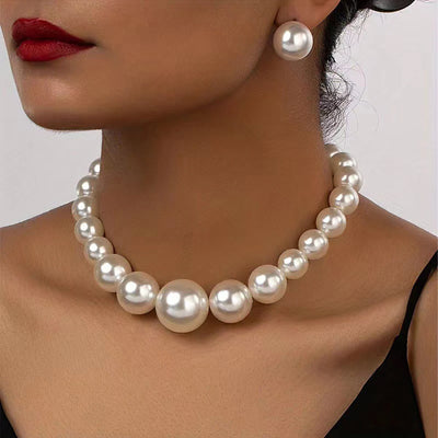 Three pieces of women's trendy large Pearl set