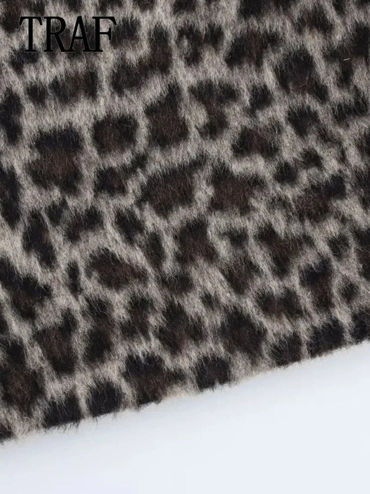 ANIMAL PRINT O NECK SINGLE BREASTED SHORT WOMEN SUIT