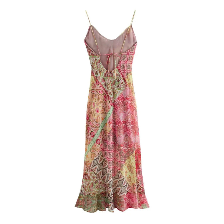 British Patchwork Print Backless Middy Dresses for Women